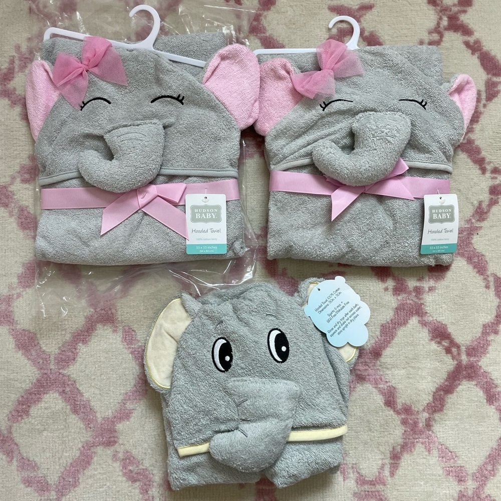 Hudson Baby Gray and Pink Elephant Hats